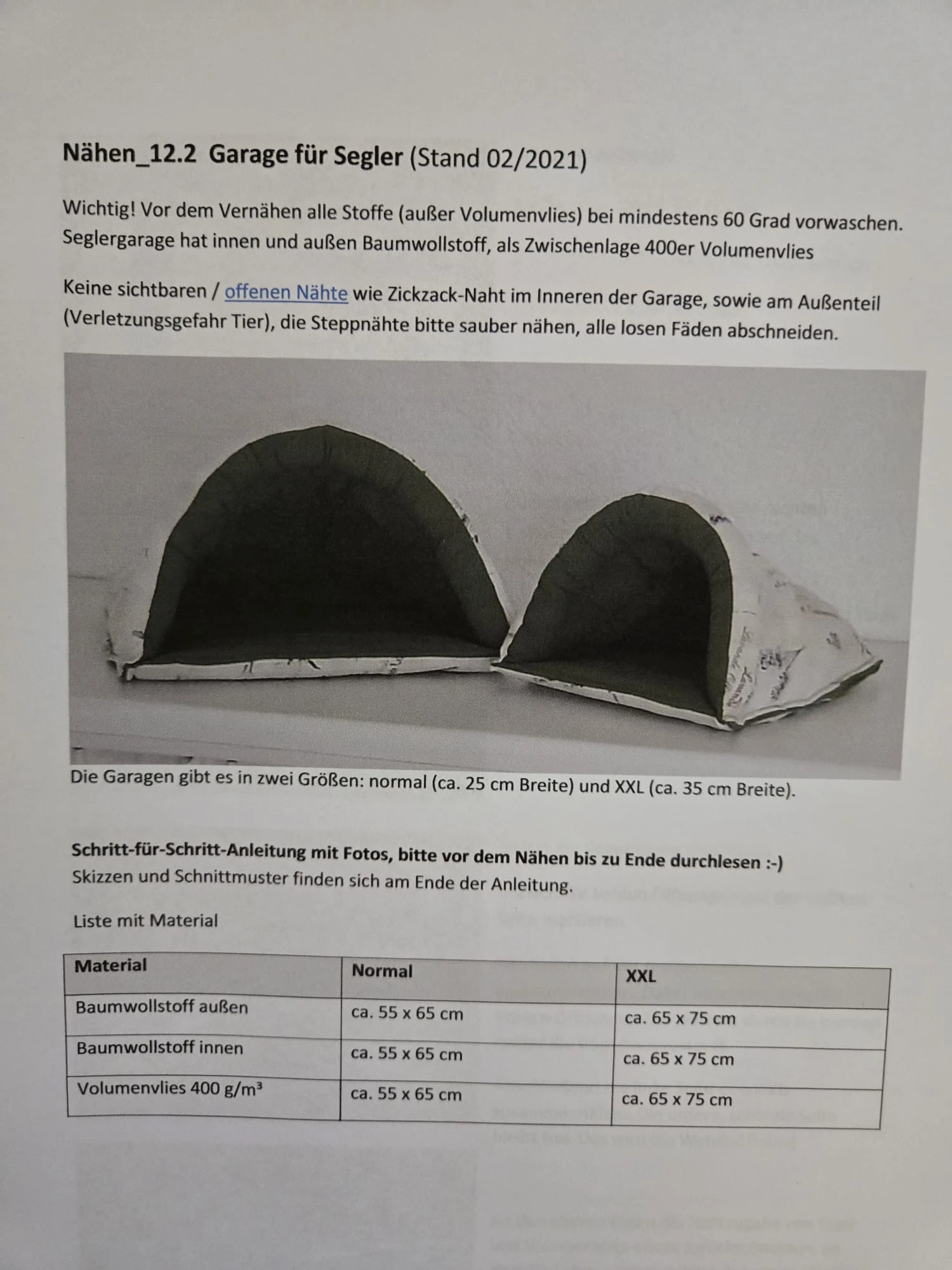 Garagen für Segler und Igel – Anleitung Seite 1