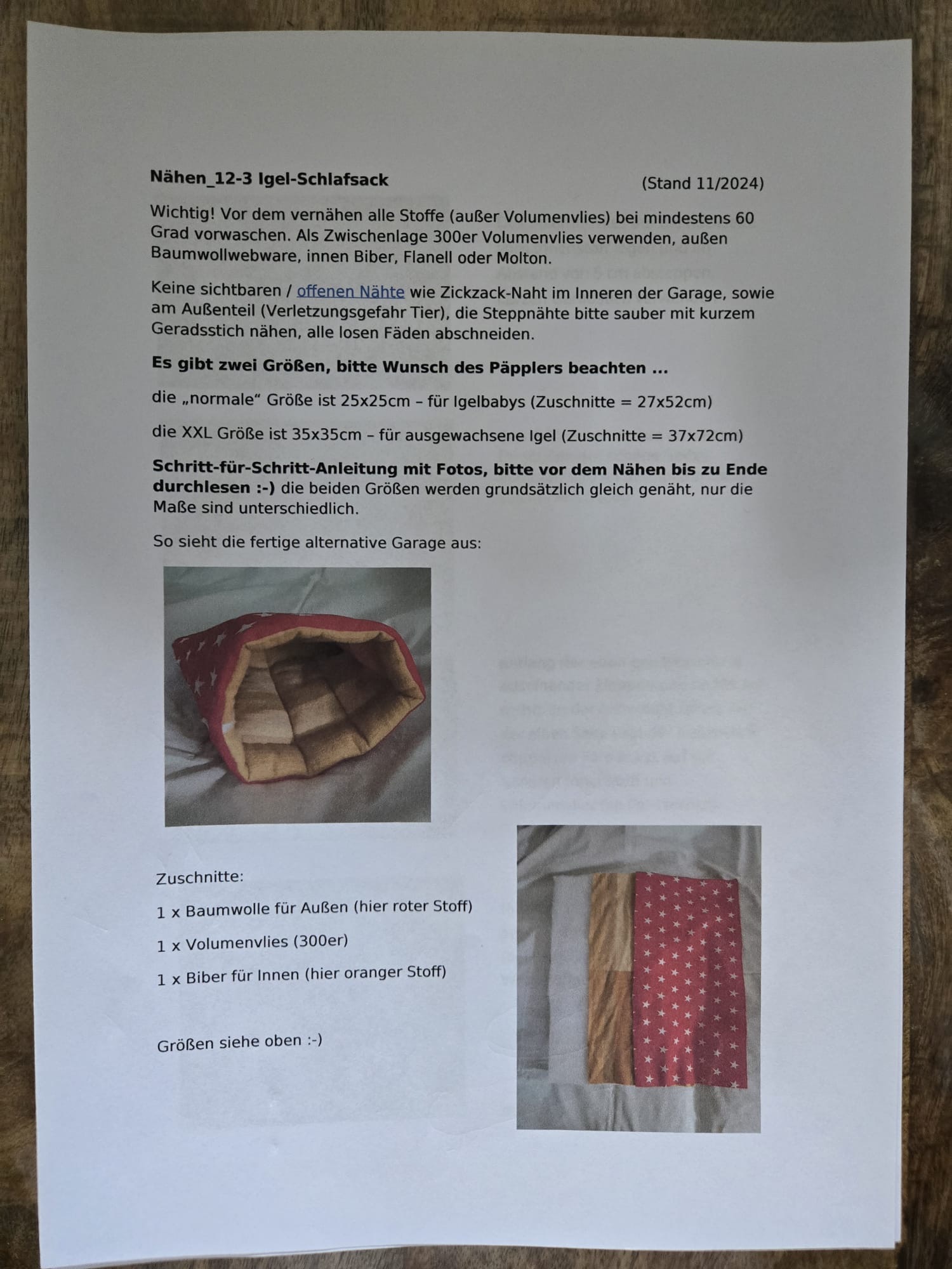 Igel-Nester – Anleitung Seite 1